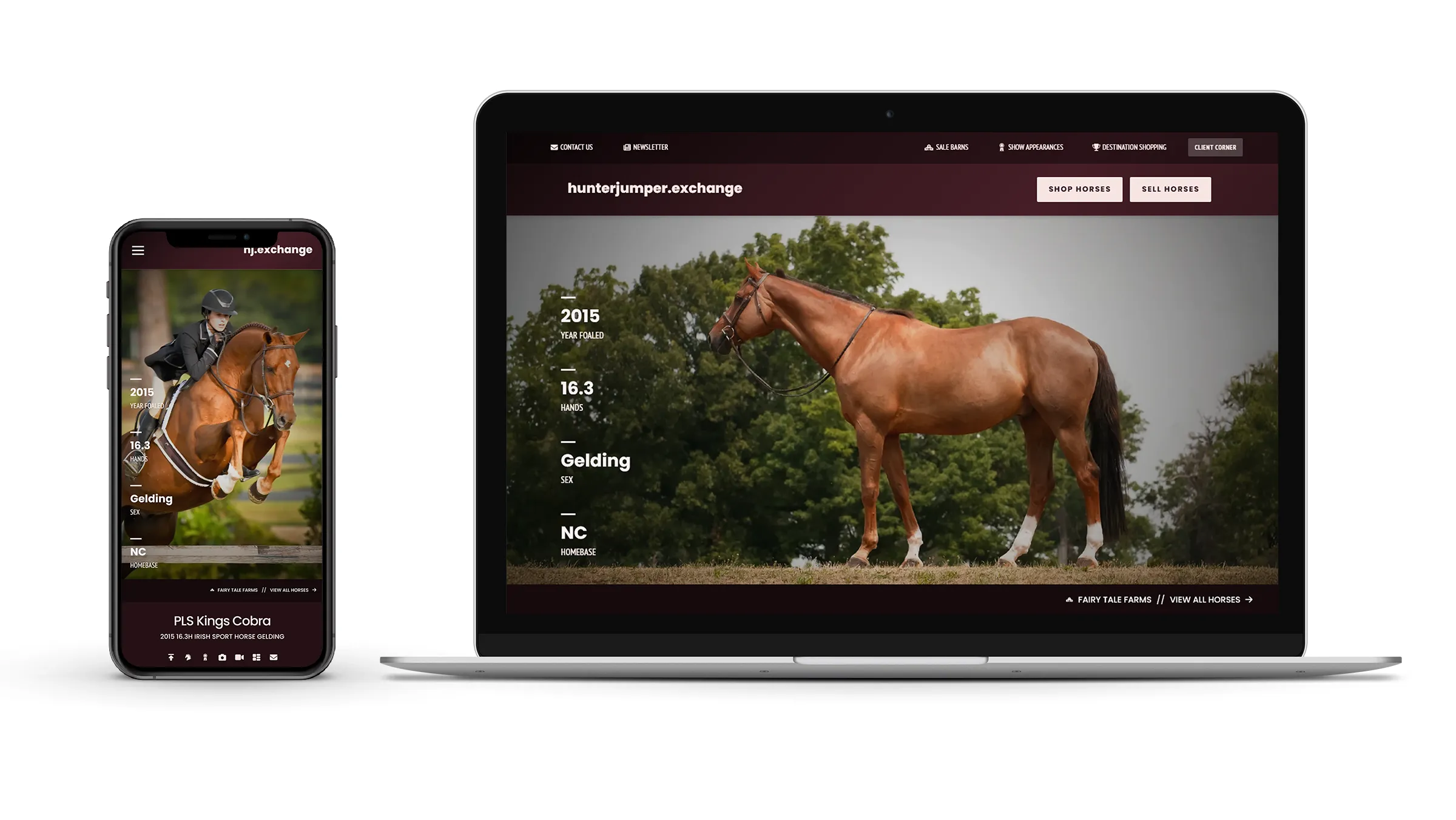 An HJx Sale Horse Listing demonstrating customized mobile & desktop hero images.