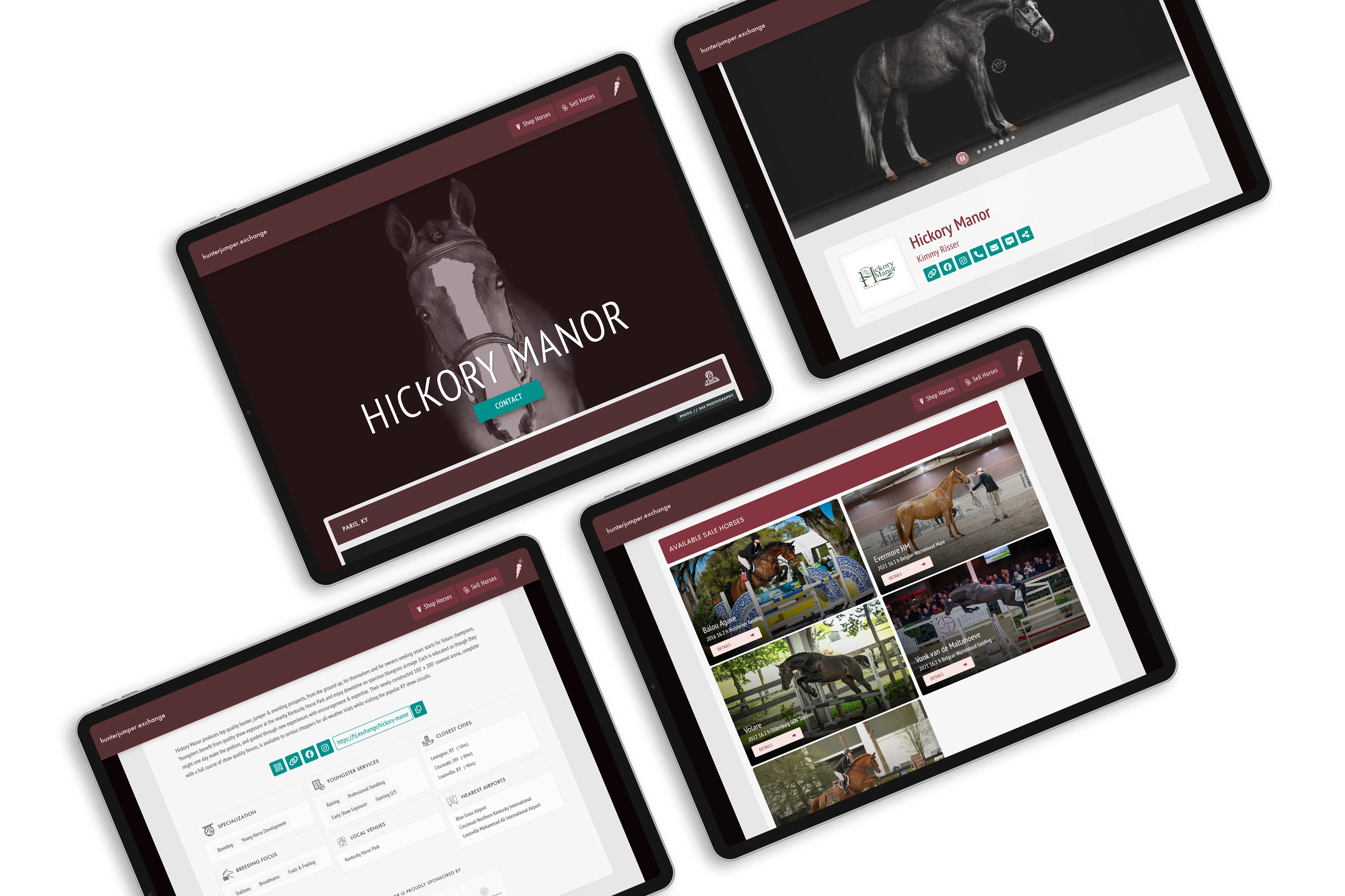 A tablet and a cell phone display parts of an HJx Young Horse Listing.